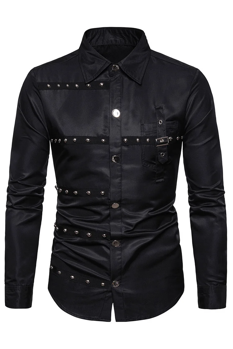 Casual Studded Patchwork Slim Fit Shirt