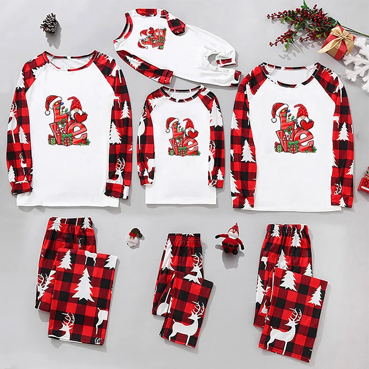 Love Gnome Print Christmas Matching Family Holiday Pajamas Sets