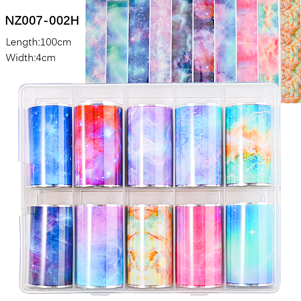 Kissbake 10pcs 4x100cm Nail Transfer Foil Paper Sticker Set Luxury Foil Nails Logo Transfer Nail Stickers Designer Fashion Nail Art Decal