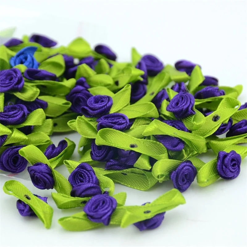 100pcs Mini Satin Ribbon Flower Silk Rose head Ribbon DIY Wedding Bow Appliques Craft Sewing Clothing Accessories  Decoration