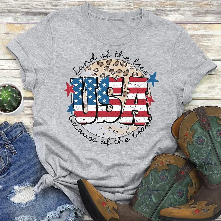 Land Of The Free Because Of The Brave Round Neck T-shirt-018225