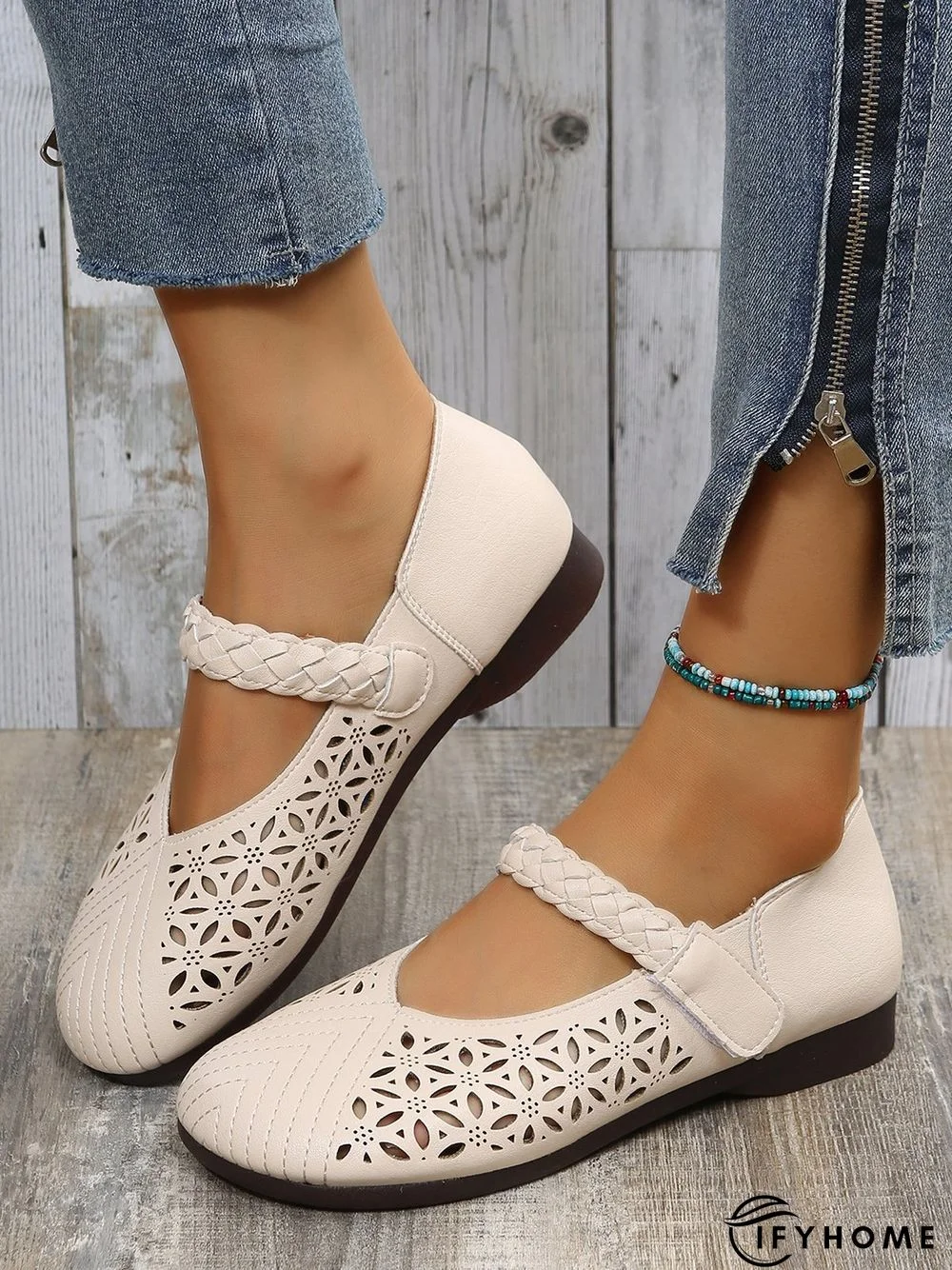 Round Toe Low Heel Woven Comfortable Mary Jane Shoes | IFYHOME