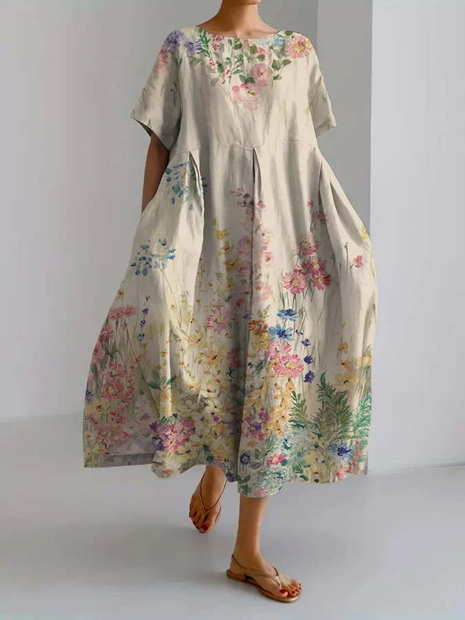 Women's Retro Botanical Floral Design Printed Casual Loose Dress