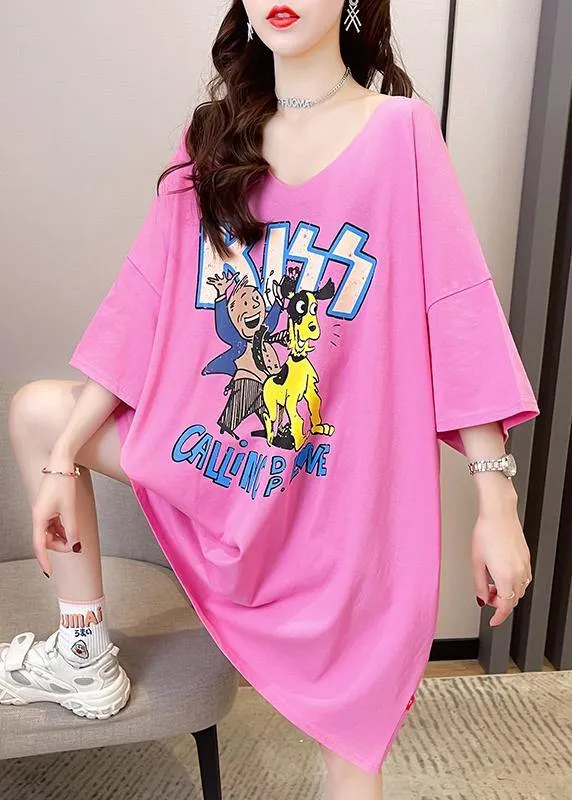 Plus Size Rose Short Sleeve  Summer Cotton Dress