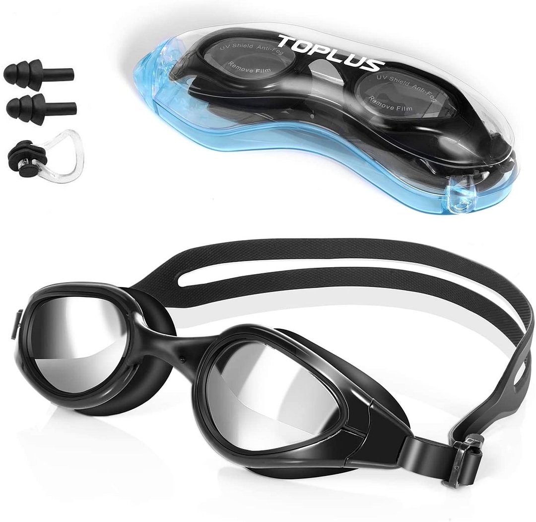 Swimming Goggles, No Leaking Anti Fog UV Protection Triathlon Swim Goggles with Soft Silicone Nose Bridge (Black)