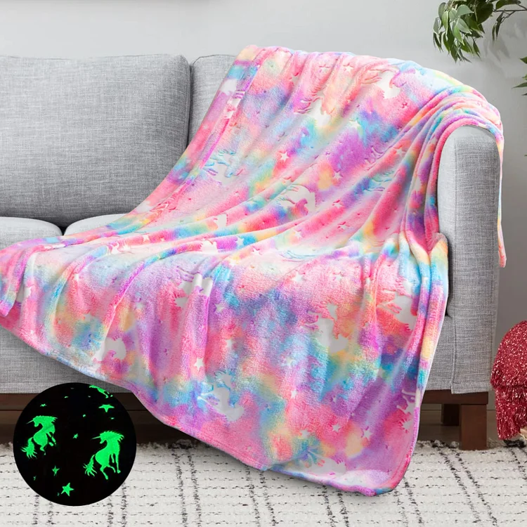 Sanmadrola Glow in The Dark Blanket Unicorns Throw Blanket for Couch Bed Christmas Gifts for Girl Boys Soft Fuzzy Kids Flannel Blankets for Easter Birthday Valentines Gifts,