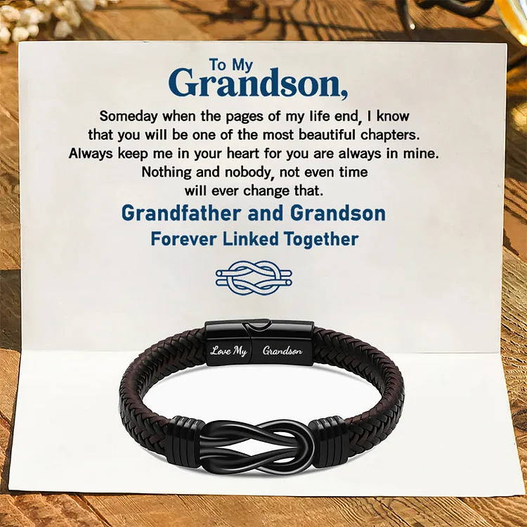 "Grandfather and Grandson Forever Linked Together" Black Braided Leather Bracelets - Forever Linked Verceri