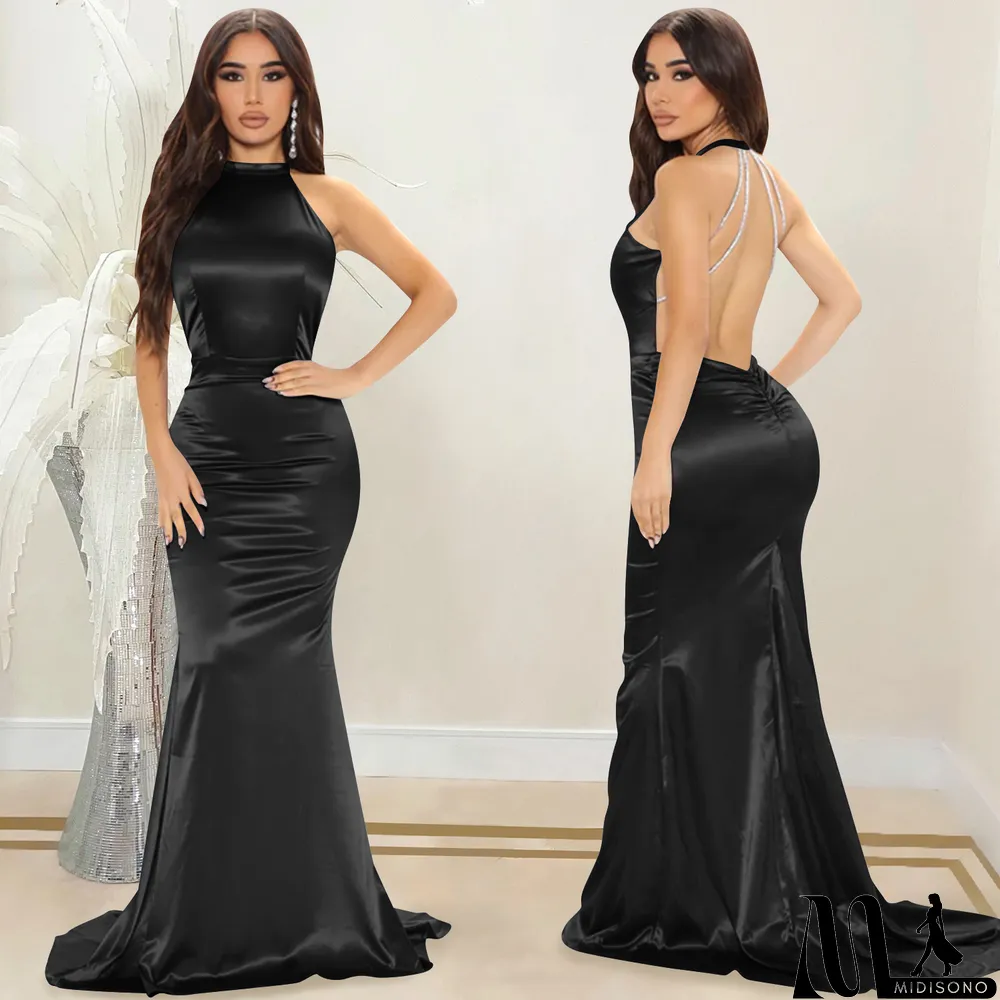 MidiSono - Fashion Solid Women's Round Neck Sleeveless Maxi Dress