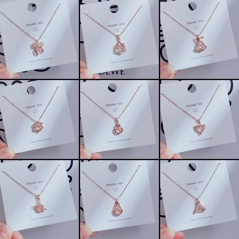 Casual Minimalist Heart Shape Crown Flower Titanium Steel Inlay Zircon Pendant Necklace