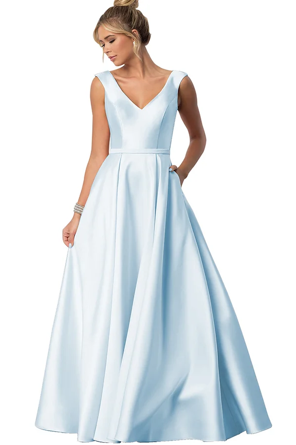 Sheath Deep V-neck Sexy Sleeveless Bridesmaid Dresses With Split, BD0624