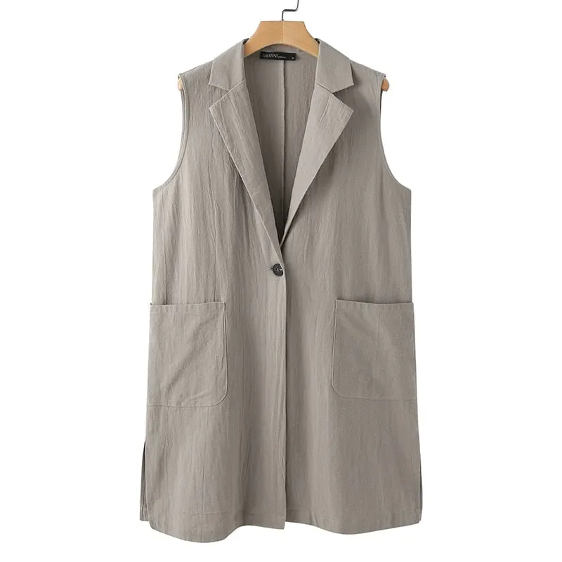 Summer Cardigan ZANZEA Women Sleeveless Casual Work OL Waistcoat Elegant Office Blazer Fashion Female Solid Coats Buttons Vests