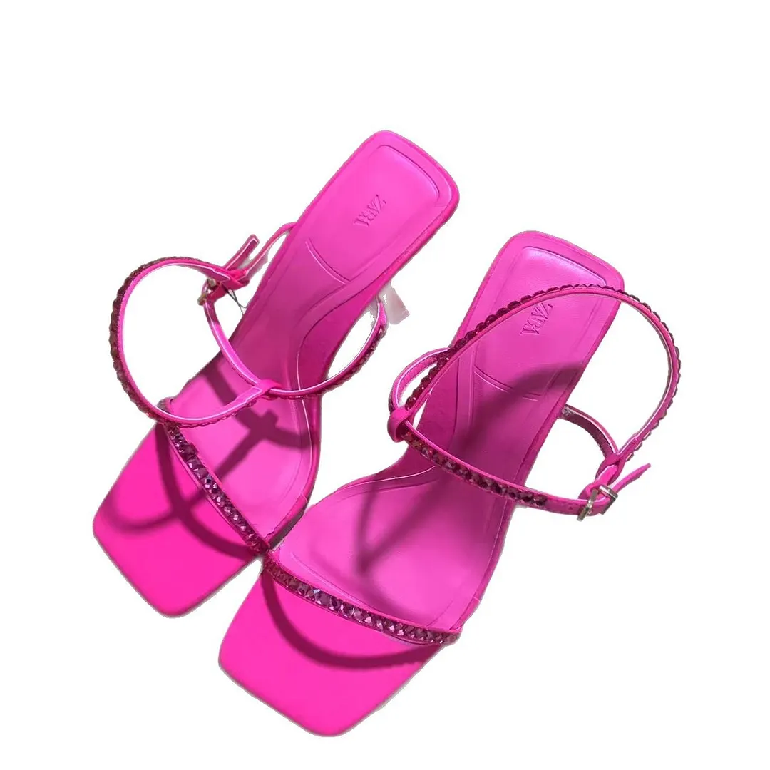 Breakj Breakj Spring New Women's Shoes Red Diamond Decoration French High Heels Square With Sandals
