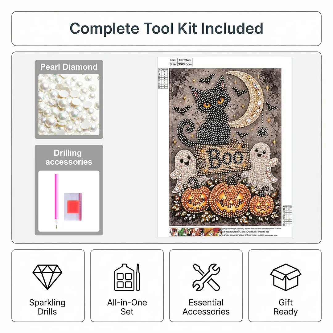 Pearl Painting Kit for Adults Cat Pumpkin Ghost Art