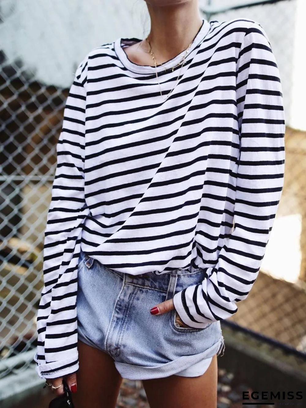 Stripes Casual Crew Neck T-shirt | EGEMISS