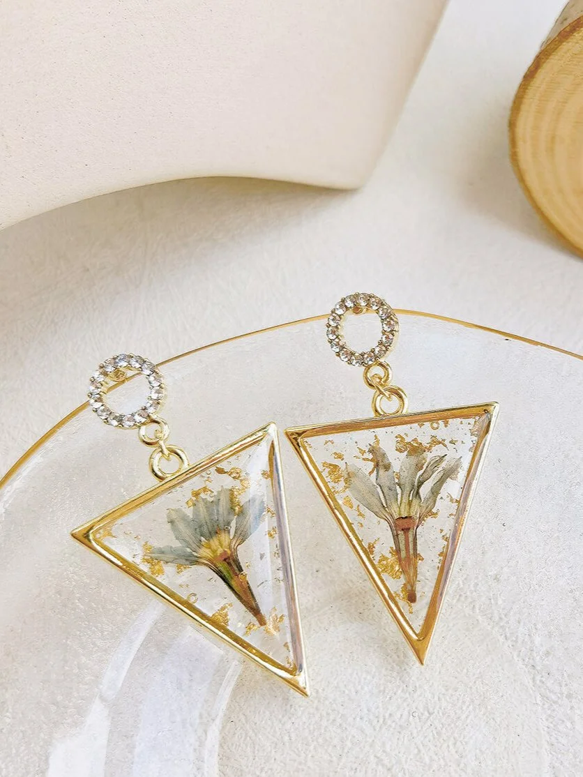 Triangle Handmade Earrings Resin Plant Earrings Small Jewelry Temperament