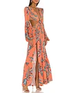 Floral-Print Bandage Puff Sleeves Asymmetric Bohemian Maxi Dress
