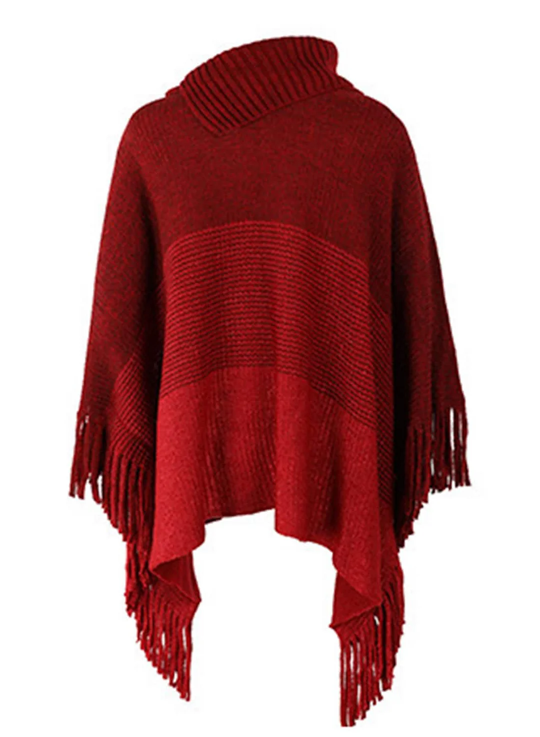 Women's Blouse Shirt Color Block Button Tassel Long Sleeve Casual Ponchos