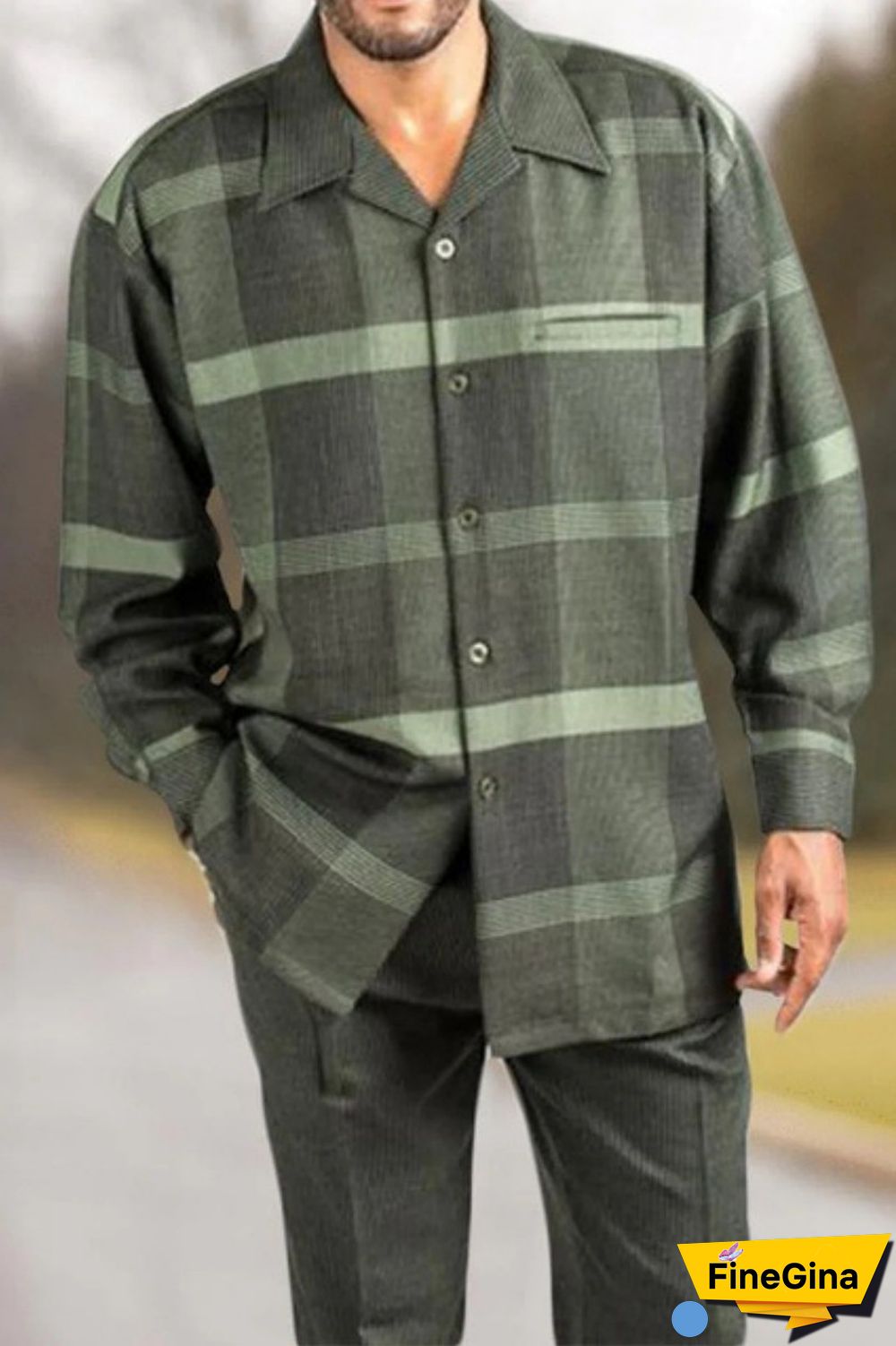 Army Green Walking Suit 2 Piece Long Sleeve Set