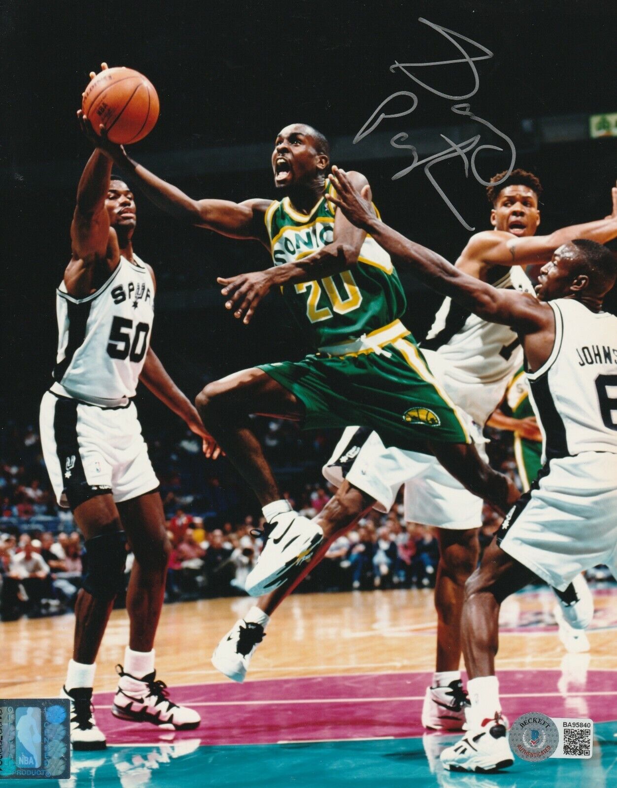 GARY PAYTON Signed Seattle SUPERSONICS 8x10 Photo Poster painting with Beckett COA (BAS)