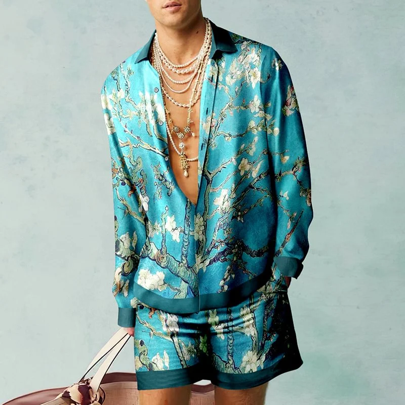 Casual Vintage Print Trendy Shirt Set