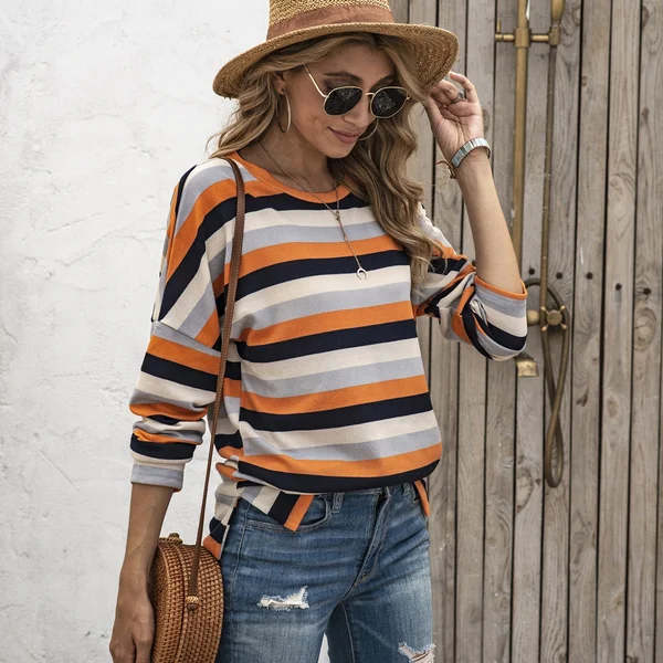 Basic Striped T-shirt Women Plus Size S-5XL Multi Colors Casual Cotton Stretchy Long Sleeve Tops Tee Spring Autumn