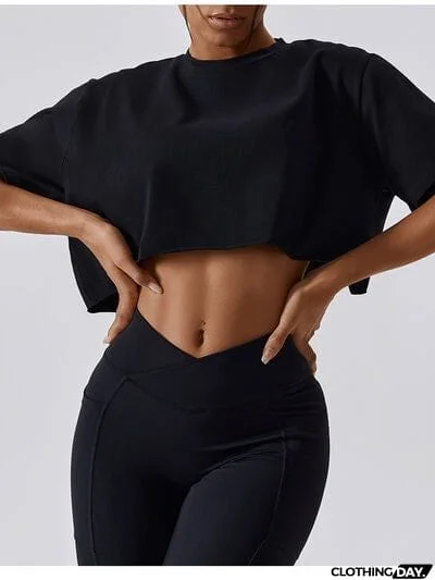 Cropped Round Neck Short Sleeve Active Top