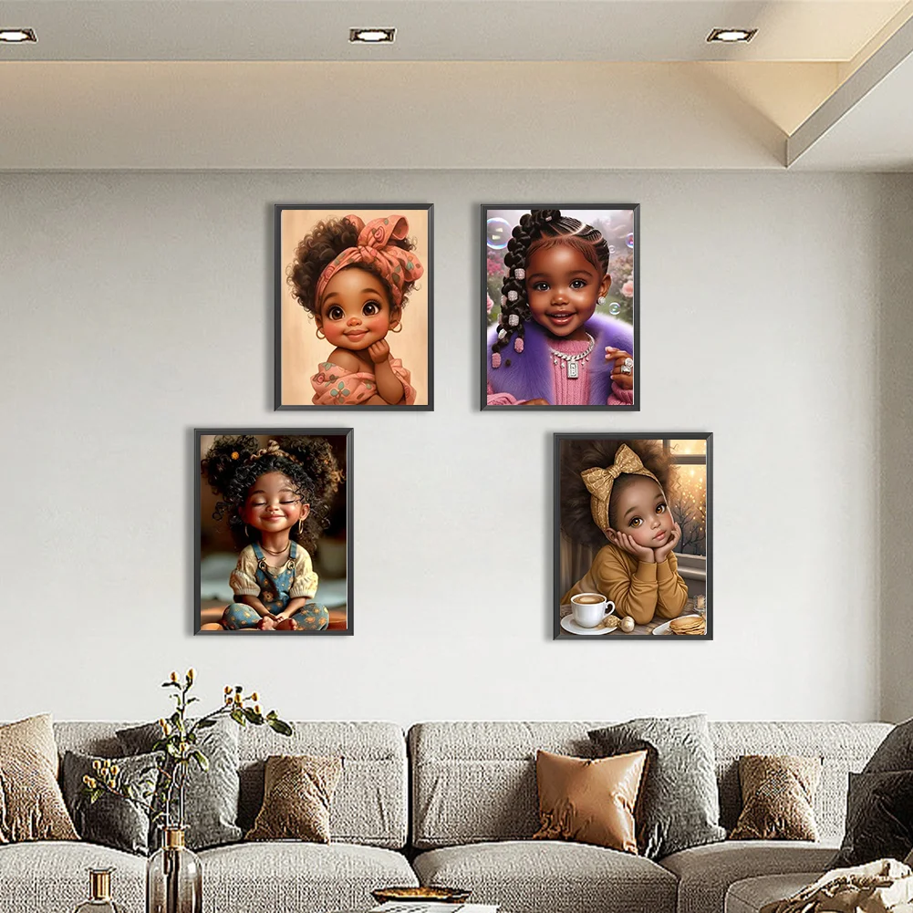 4pcs Diamond Painting - Full Round Drill - Girl(Canvas|30*40cm)