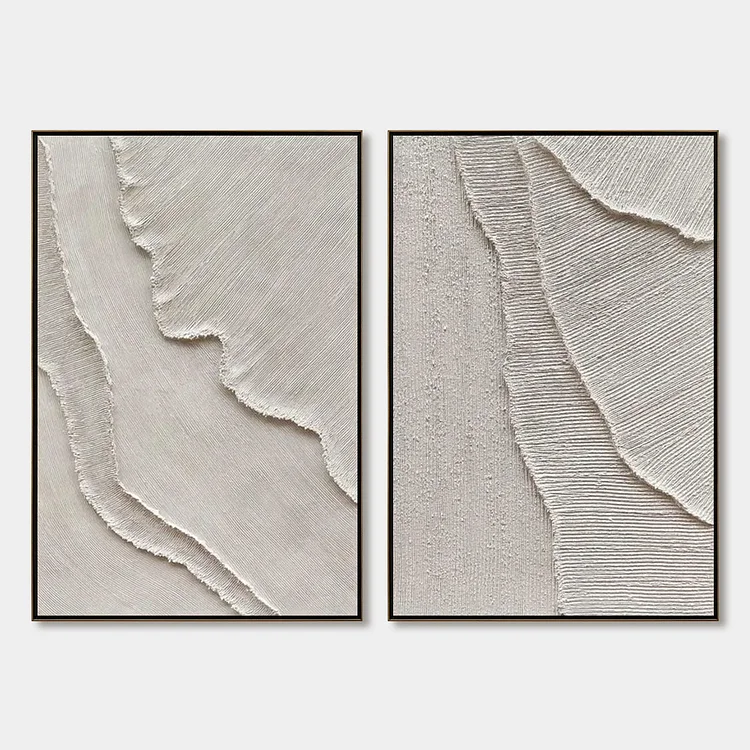 ETCHED IN STONE: Textured Minimalist Abstract Diptych（Canvas painting）