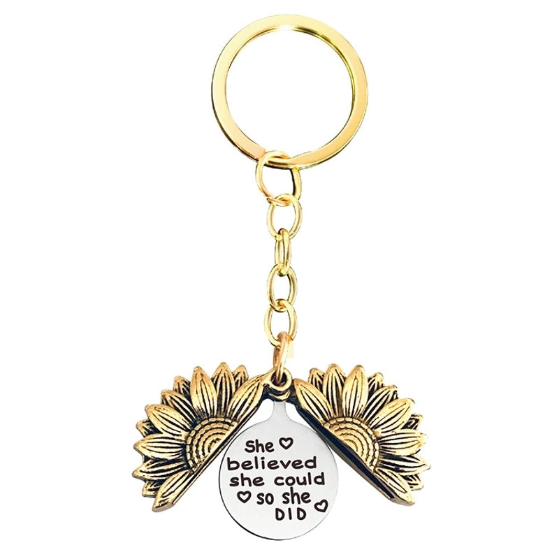 1 Piece Retro Letter Plant Flowers Metal Plating Keychain