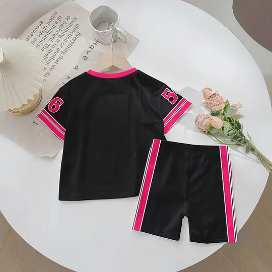 【18M-15Y】Girls' Versatile Number & Letter Print T-Shirt + Shorts Set