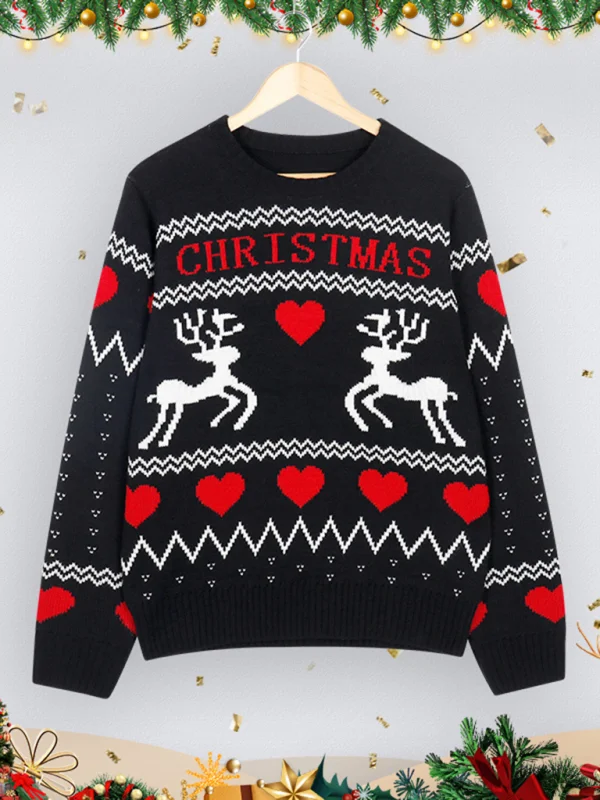 Women's Christmas Crew Neck Long Sleeve Sweater Flusfy