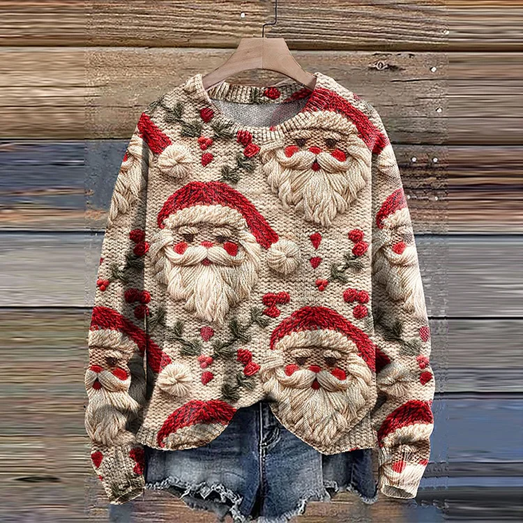 Christmas Santa Print Knit Cozy Sweater