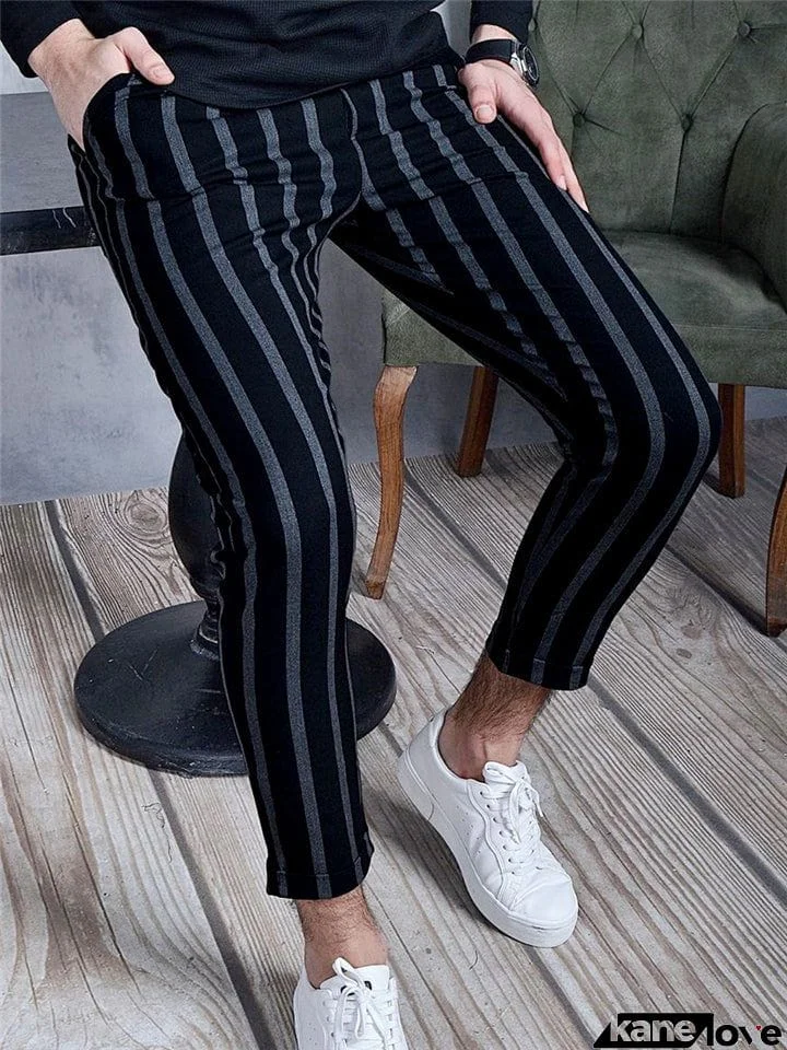 Men's Casual Simple Style Stripe Pattern Solid Color Drawstring Pants