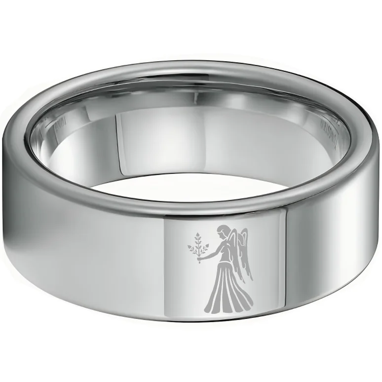 Sliver Tungsten Carbide Rings Flat Virgo Wedding Bands Flat Top Comfort Fit 4MM 6MM 8MM