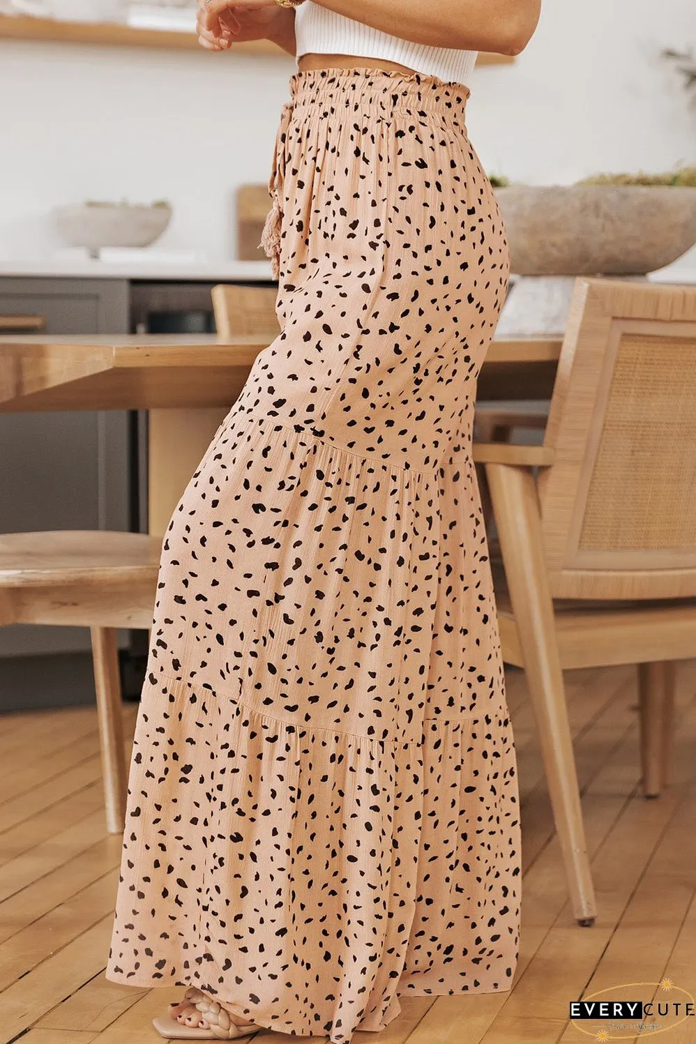 Ruffle Wide Leg Dalmatian Palazzo Pants