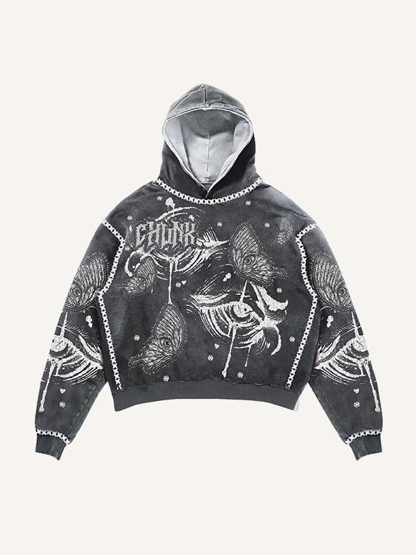 Butterfly&Eye&Letter Faux Decal Print Slant Pockets Hoodie