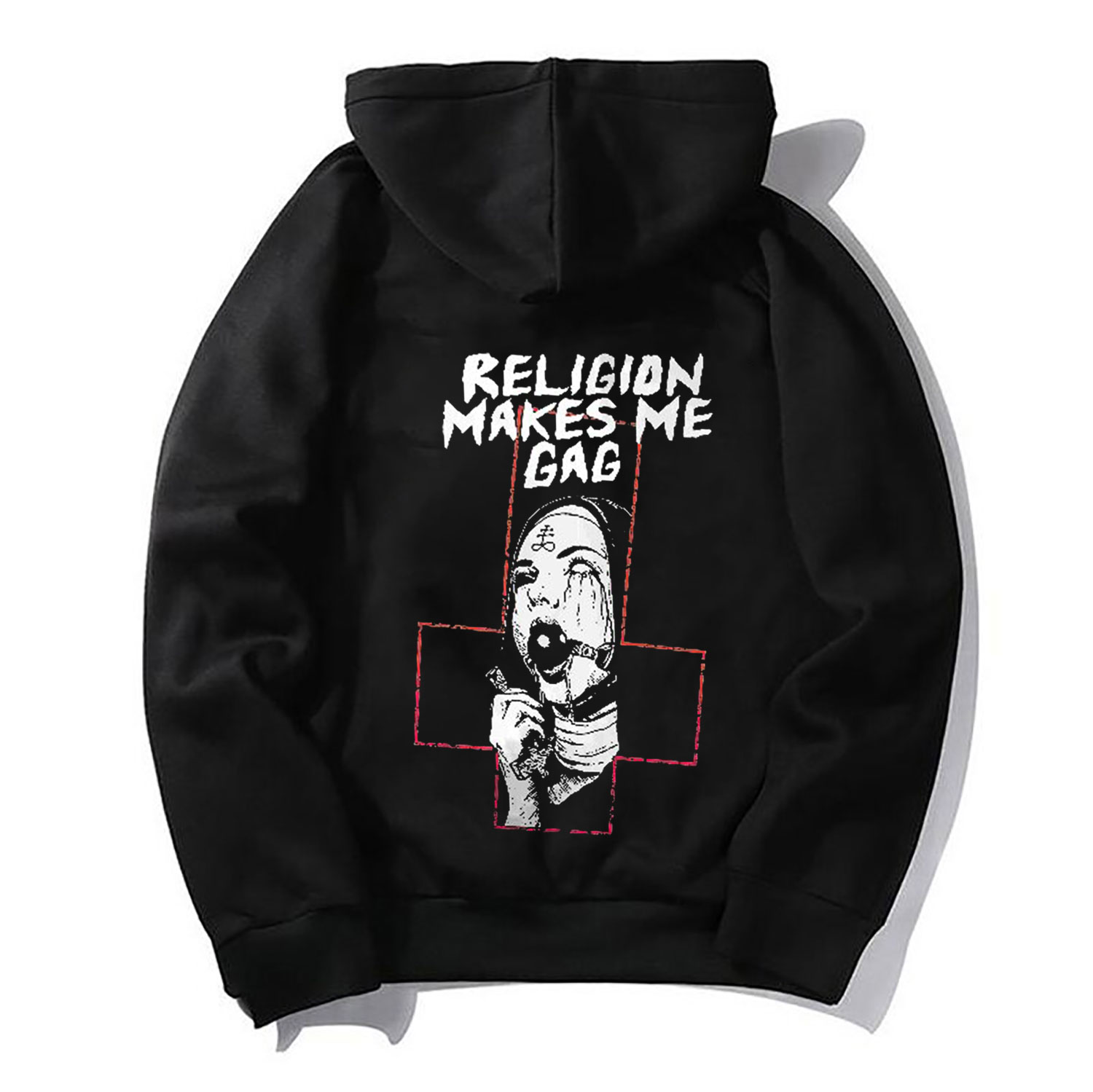 RELIGION MAKES ME GAG Nun Graphic Casual Black Print Hoodie