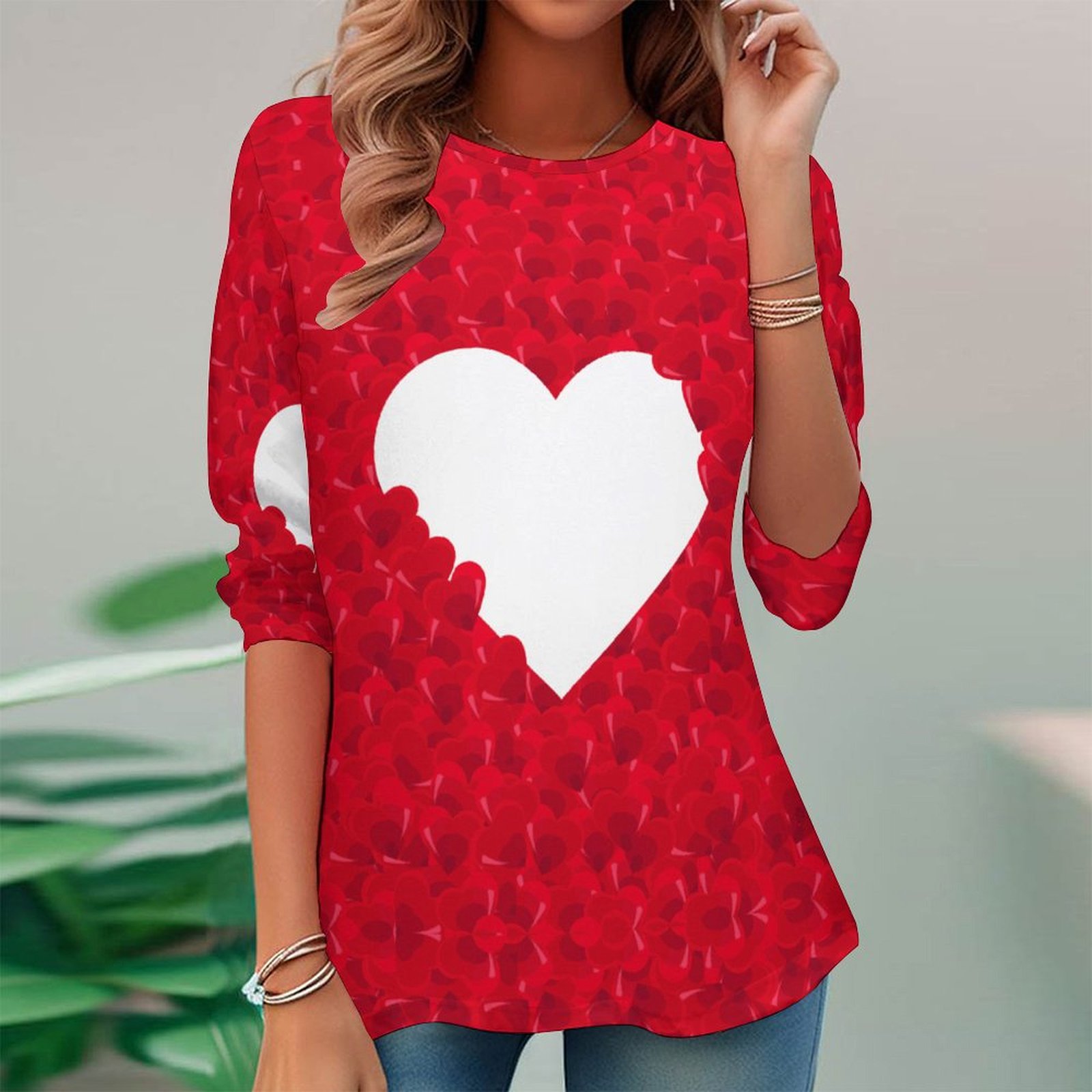 Women Long Sleeve V-neck Graphic Floral Printed Top