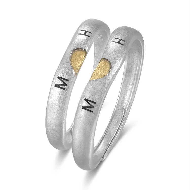 Kettenmachen 925 Sterling Silber Personalisierte 2 Buchstaben & Datum Offener Ring für Paare