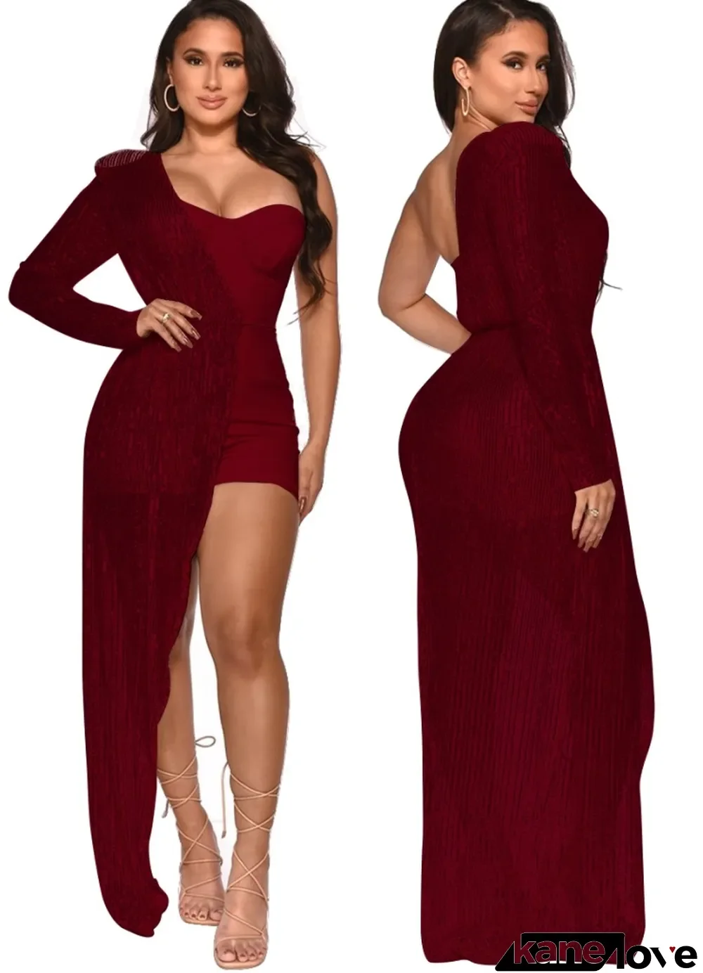 Spring Sexy Red One Sided Formal Dress With Off Shoulder Romper Two Piece Sets