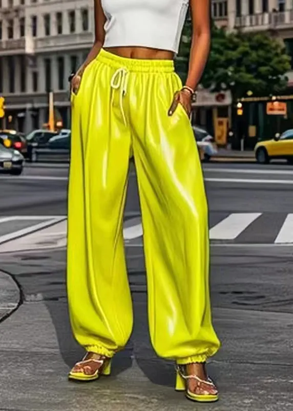 Bohemian Fluorescent Green Elastic Waist Harem Pants