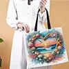 (US Only)11CT Print Heart-Shaped Beach Scenery Canvas Bag Embroidery Kit 40x40cm