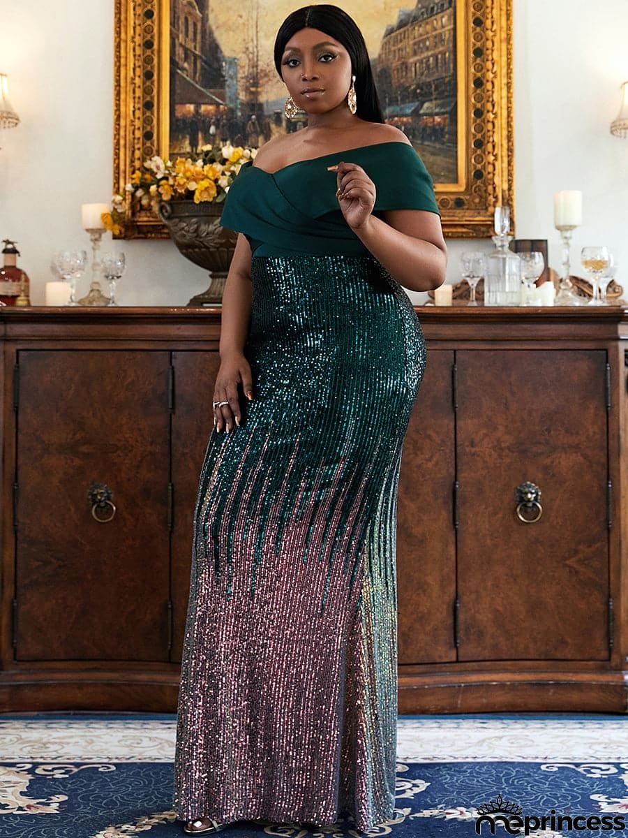 Plus Size Gradient Maxi Sequin Prom Dress PXH2125