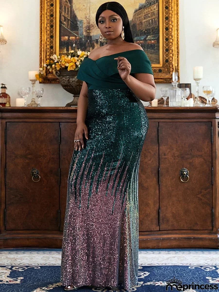 Plus Size Gradient Maxi Sequin Prom Dress PXH2125