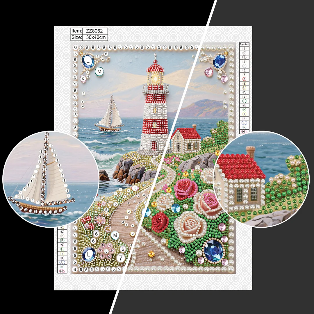Lighthouse B Special Shaped 5D DIY Partial Drill Pearl Diamond Painting Kit for Adults Beginners Home Decor 30x40cm