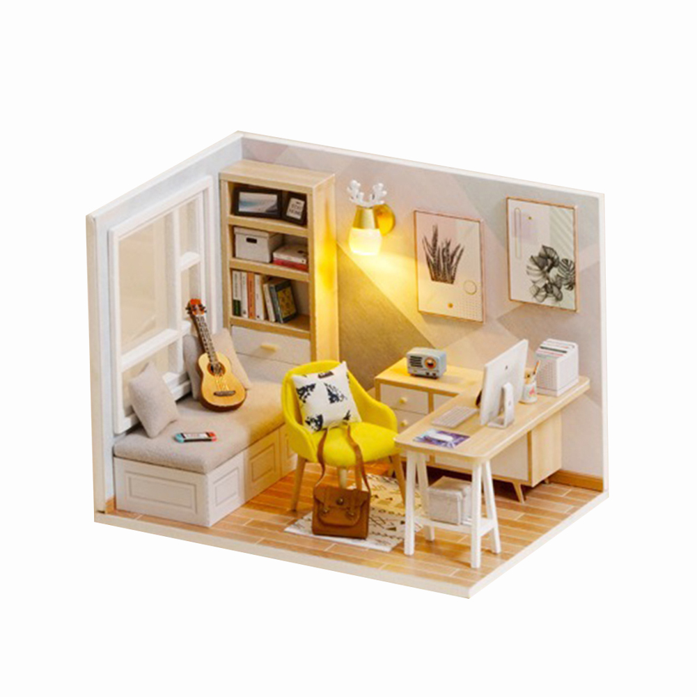3D Wooden DIY Mini Doll House Kit Manual Assembling Study Room Toy Present