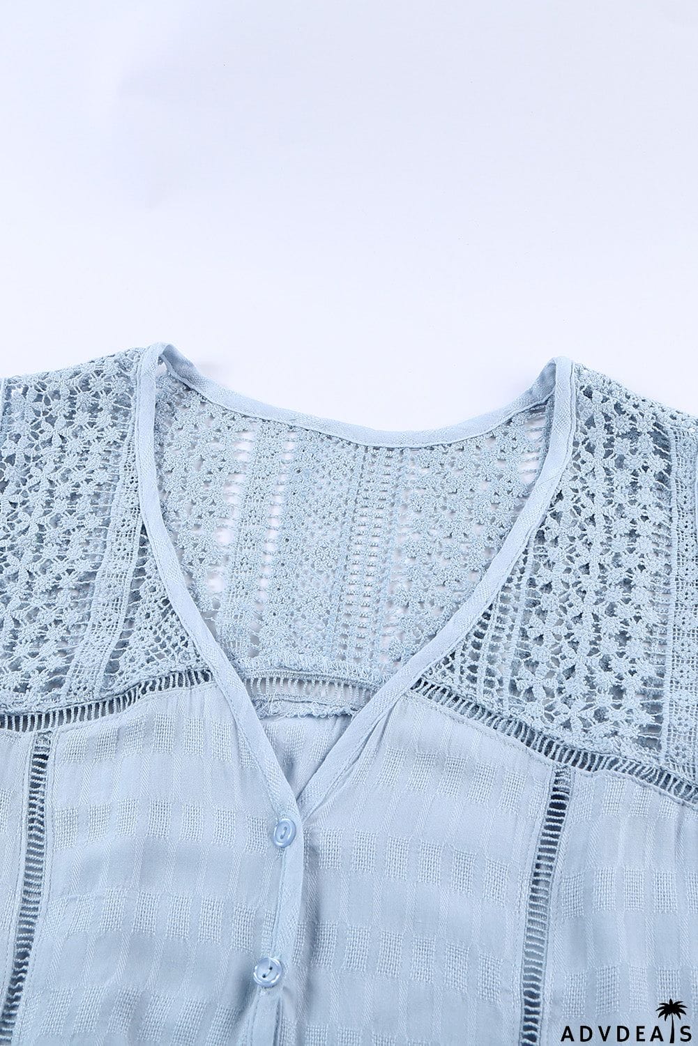 Chic Sky Blue Lace Tie Front Button V Neck Tank Top