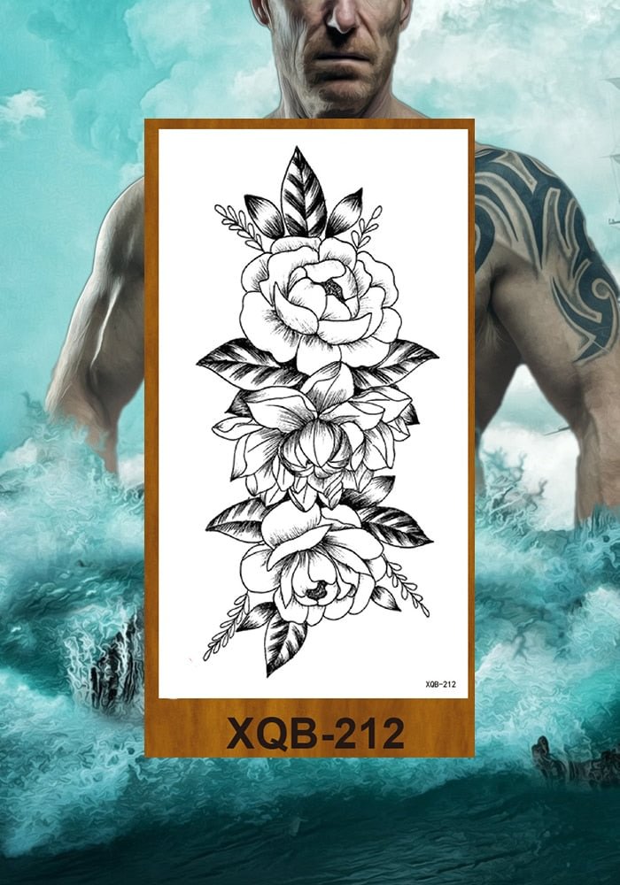 Temporary Tattoos Stickers Women Girls Arm Waist Buttocks Chest Art Fake Tatoo Sexy Flower Bush Peony Rose Lily Body Face Jewels