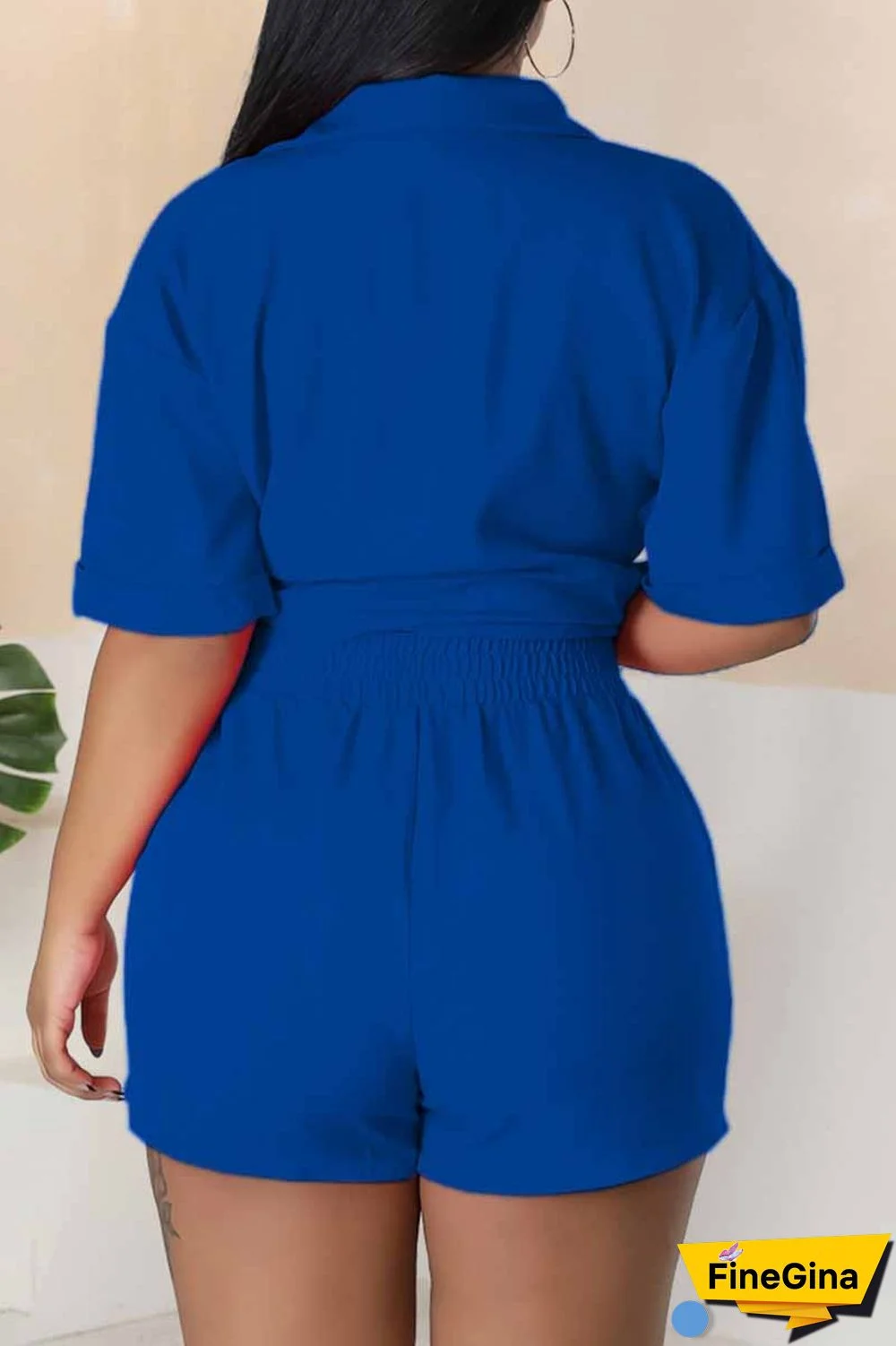 Blue Street Print Letter Turndown Collar Short Sleeve Two Pieces