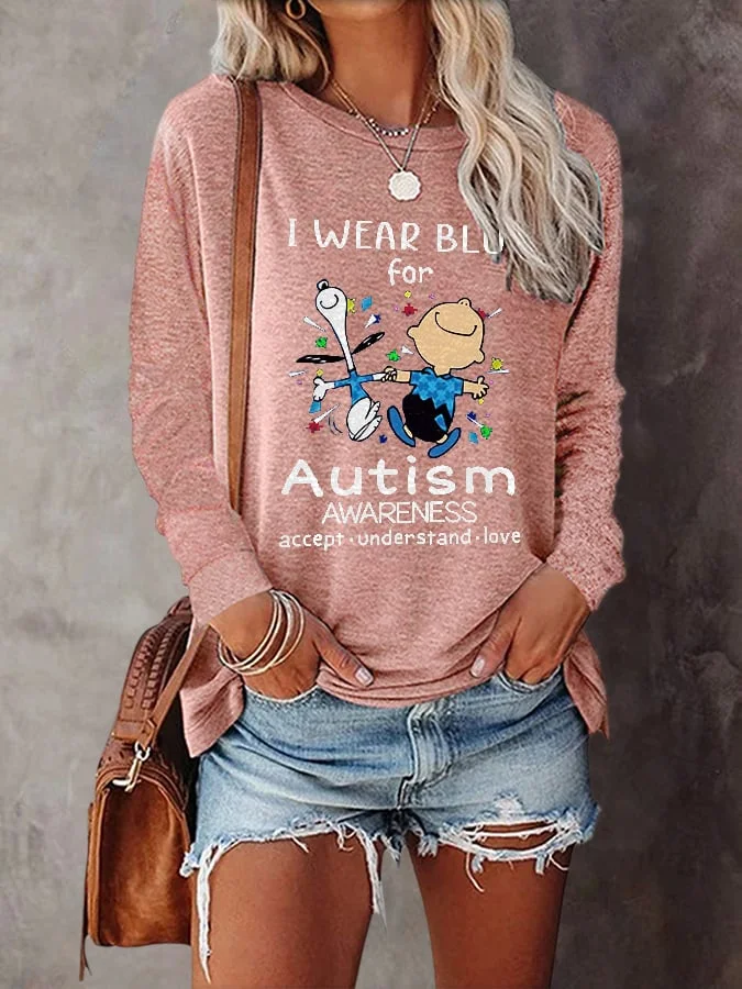 Autism Awareness I Wear Blue For Autism Long Sleeve Print T-Shirt